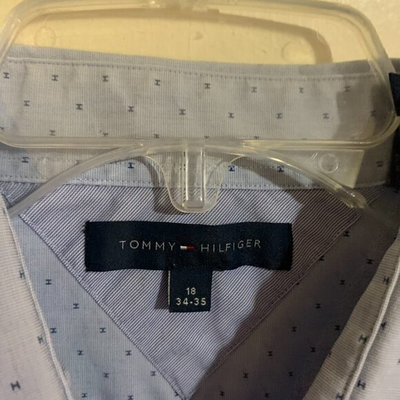 Tommy Hilfiger Blue Printed Button-Down Dress Shirt. Size 18/ 34-35 - Picture 3 of 8